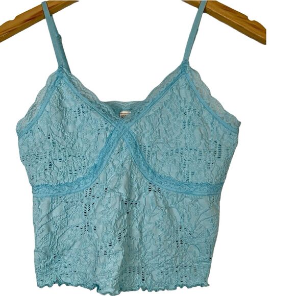 Kohls Adjustable Light Blue Strap Lace Babydoll Stretch Vintage Tank Top Large - Picture 1 of 5